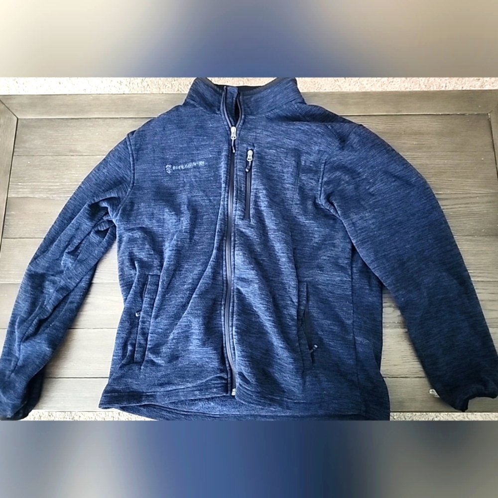 Free Country Blue Black Fleece Jacket Full Zip With Pockets Women's Size Large